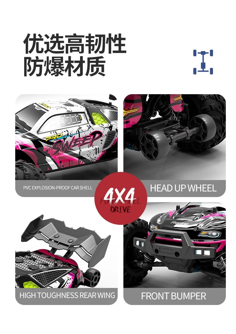 1:16 4WD RC Drift Truck with LED – High - Speed RC Car Toy for Kids - trendbuzzer