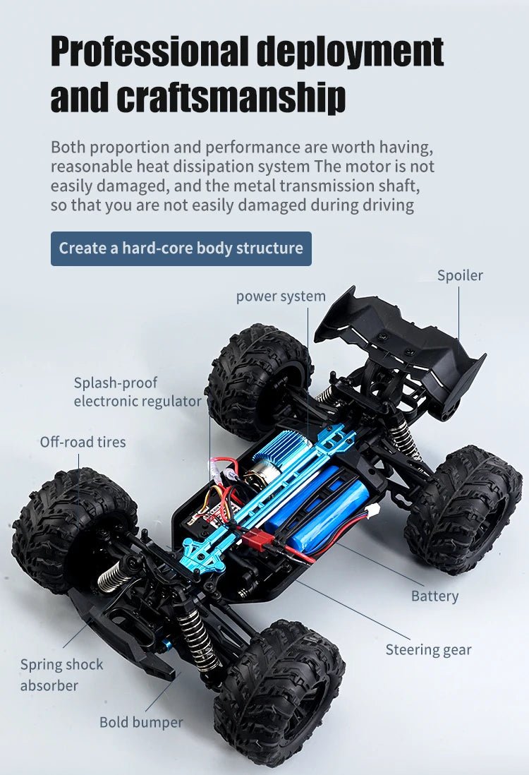 1:16 4WD RC Drift Truck with LED – High - Speed RC Car Toy for Kids - trendbuzzer