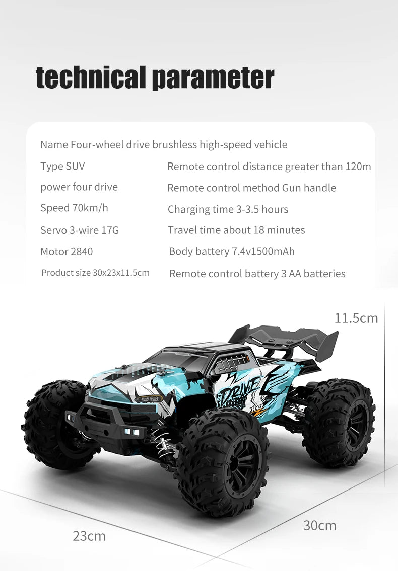 1:16 4WD RC Drift Truck with LED – High - Speed RC Car Toy for Kids - trendbuzzer