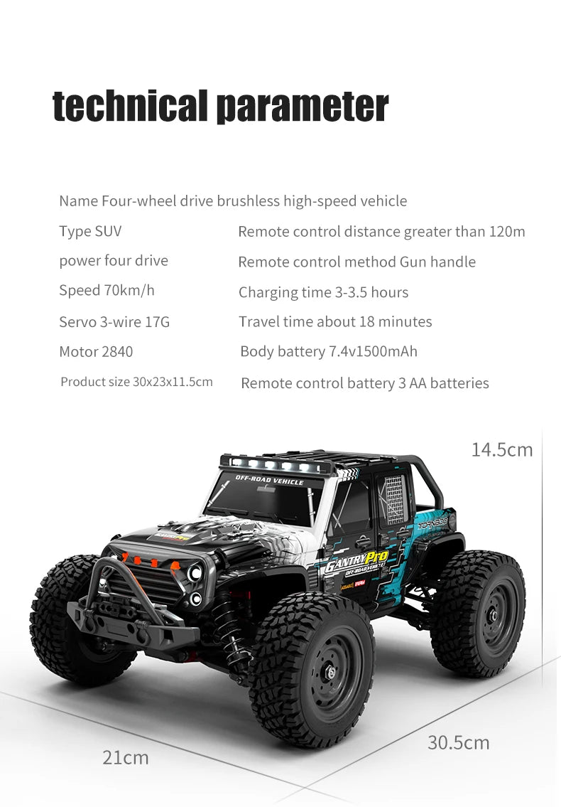 1:16 4WD RC Drift Truck with LED – High - Speed RC Car Toy for Kids - trendbuzzer