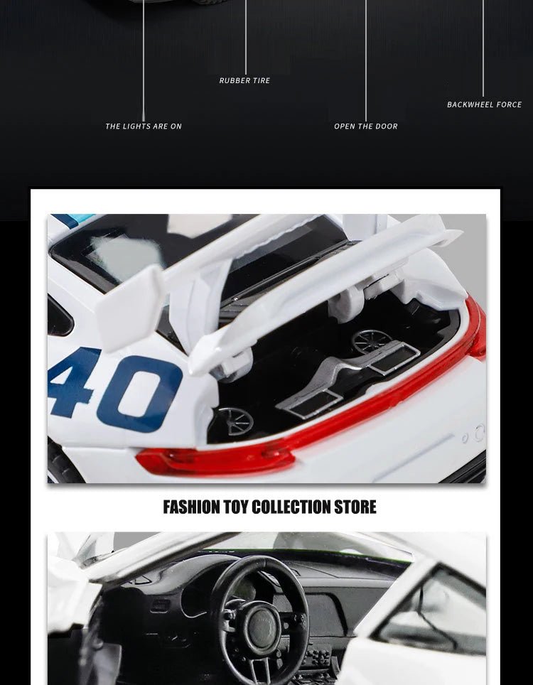 1:32 Porsche 911 GT3 Alloy Model Car – Diecast Toy with Sound & Light for Kids - trendbuzzer