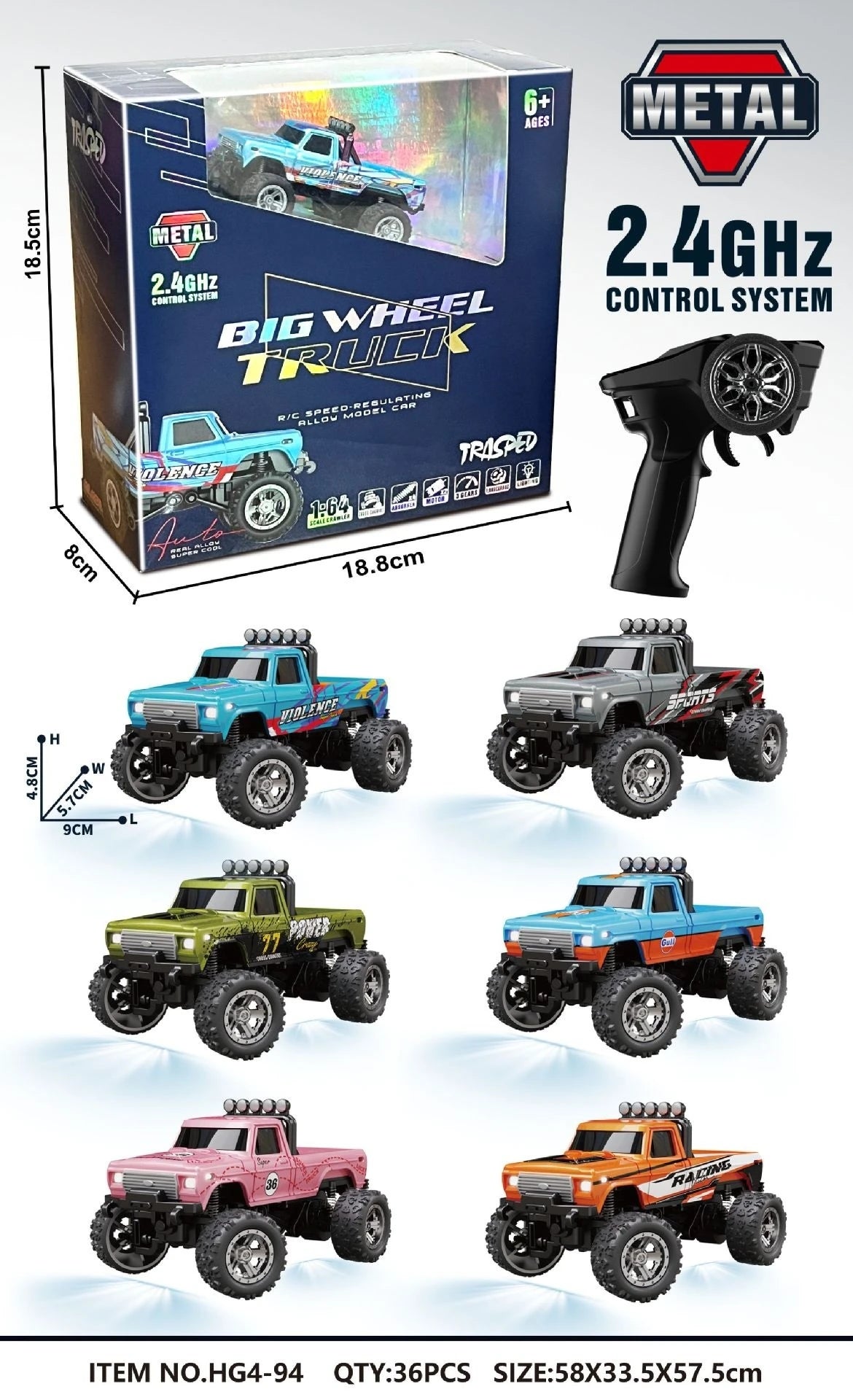 1:64 Mini Off - Road RC Car – Alloy, Shock Absorption, LED Lights Toy for Kids - trendbuzzer