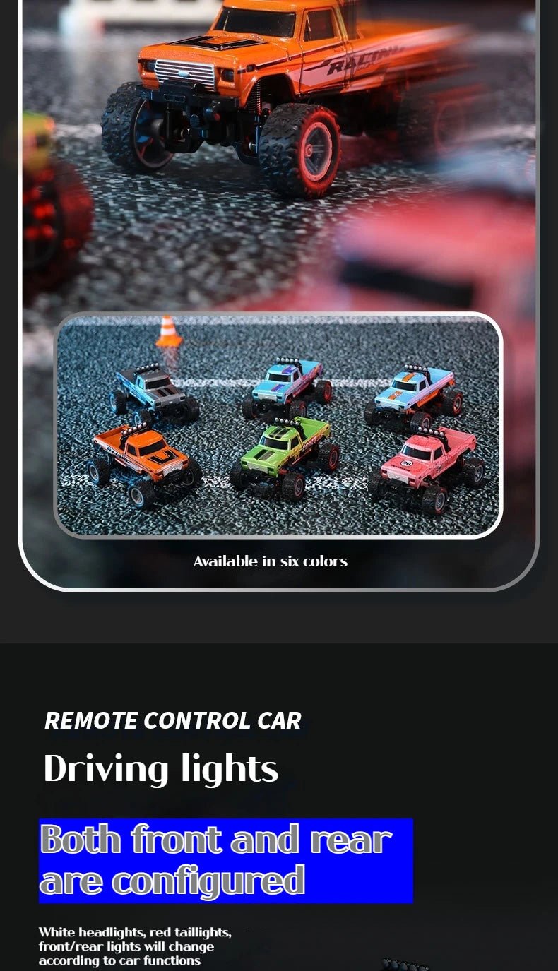 1:64 Mini Off - Road RC Car – Alloy, Shock Absorption, LED Lights Toy for Kids - trendbuzzer