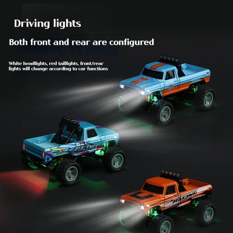 1:64 Mini Off - Road RC Car – Alloy, Shock Absorption, LED Lights Toy for Kids - trendbuzzer