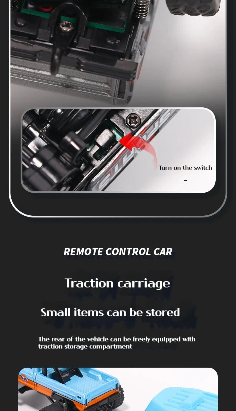 1:64 Mini Off - Road RC Car – Alloy, Shock Absorption, LED Lights Toy for Kids - trendbuzzer
