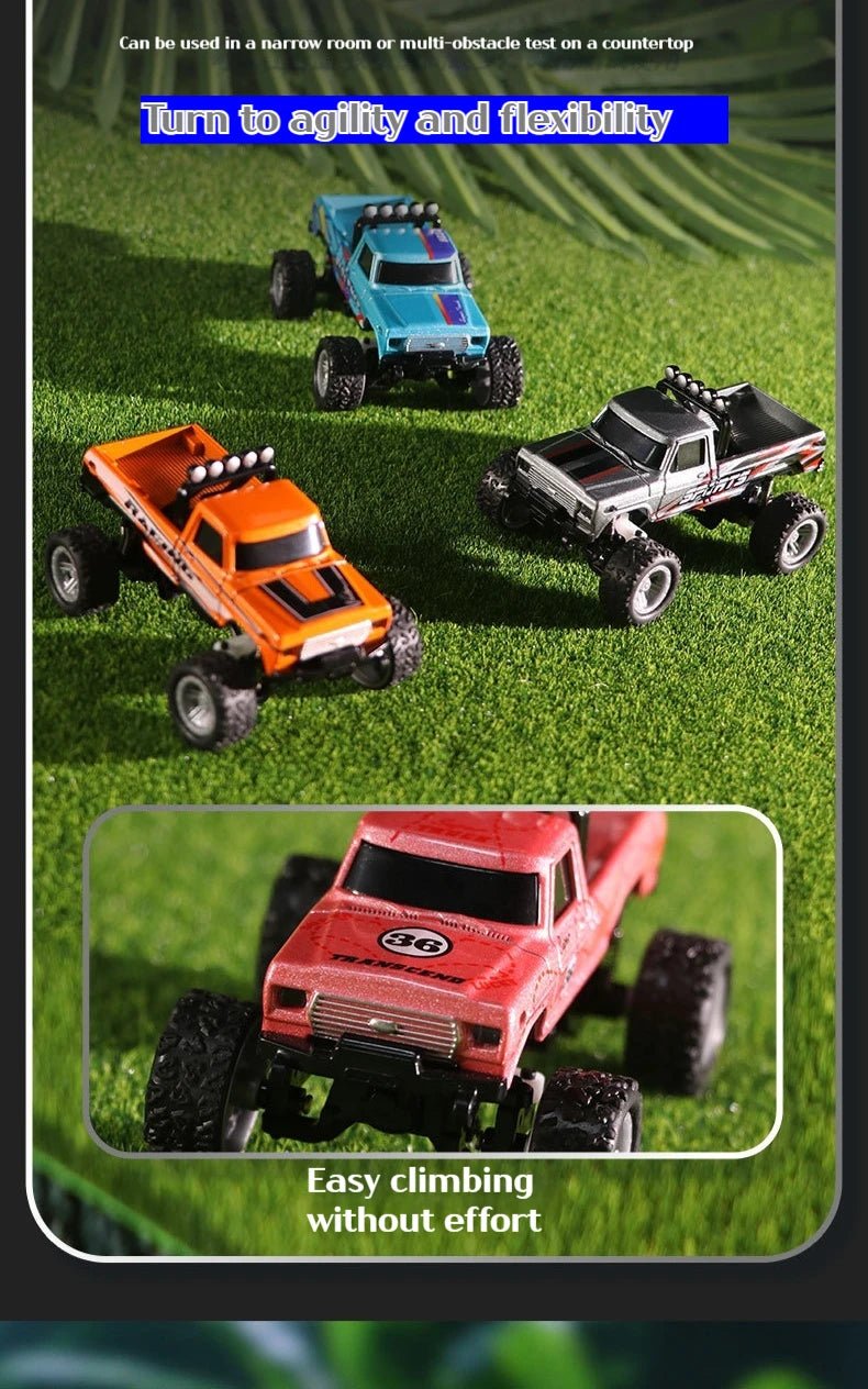 1:64 Mini Off - Road RC Car – Alloy, Shock Absorption, LED Lights Toy for Kids - trendbuzzer