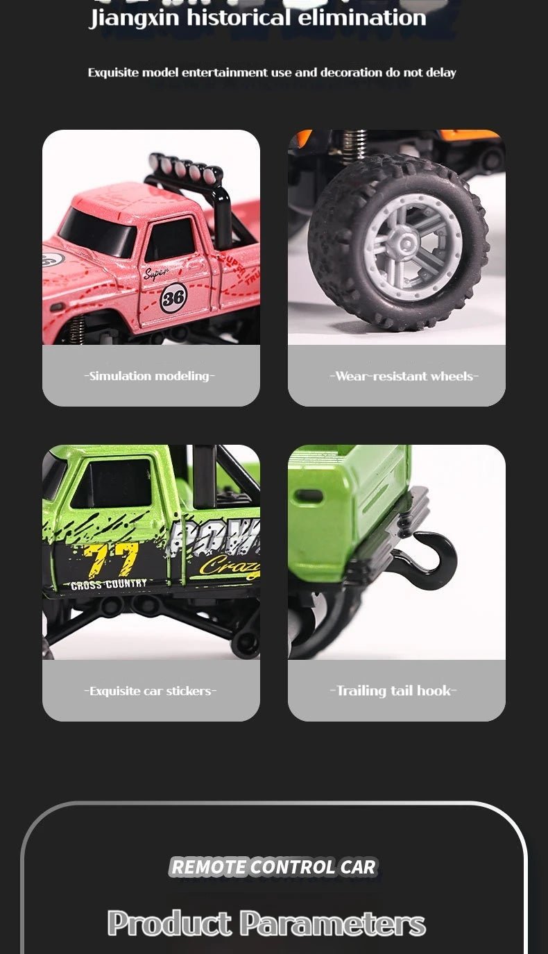 1:64 Mini Off - Road RC Car – Alloy, Shock Absorption, LED Lights Toy for Kids - trendbuzzer