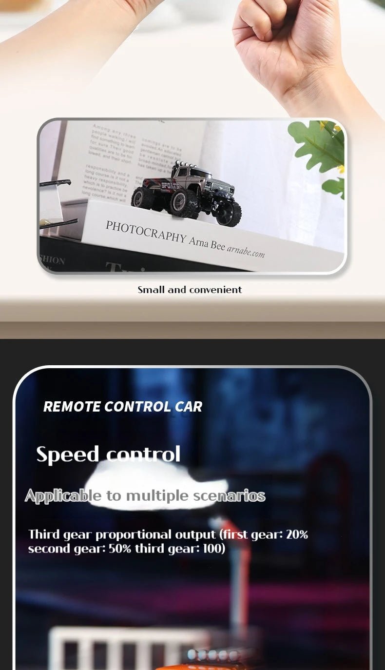 1:64 Mini Off - Road RC Car – Alloy, Shock Absorption, LED Lights Toy for Kids - trendbuzzer