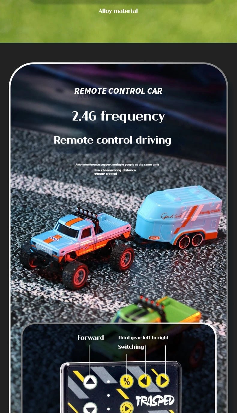 1:64 Mini Off - Road RC Car – Alloy, Shock Absorption, LED Lights Toy for Kids - trendbuzzer