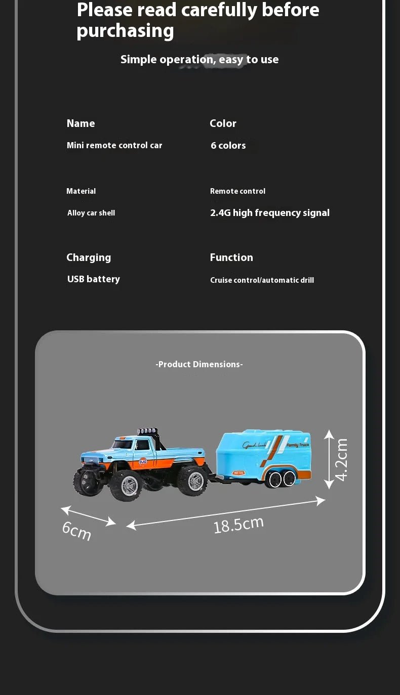1:64 Mini Off - Road RC Car – Alloy, Shock Absorption, LED Lights Toy for Kids - trendbuzzer