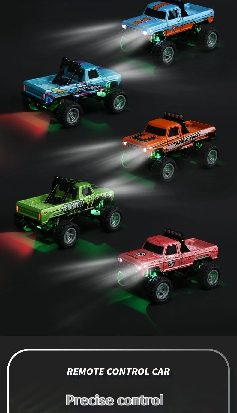 1:64 Mini Off - Road RC Car – Alloy, Shock Absorption, LED Lights Toy for Kids - trendbuzzer