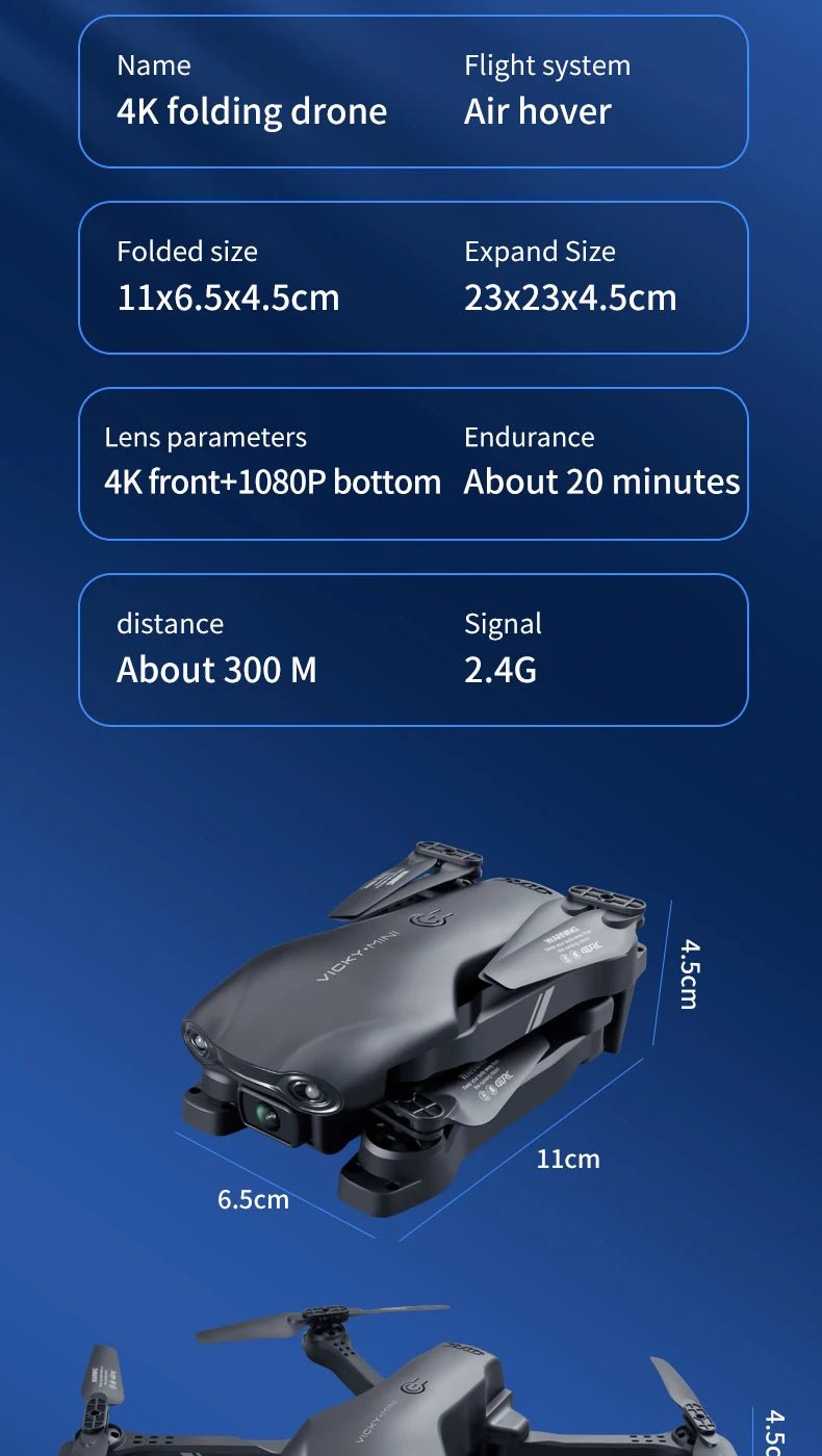 4DRC V13 Mini Foldable Drone – Dual 4K HD Camera, WiFi FPV, 300m Range, 20 Min Flight - trendbuzzer