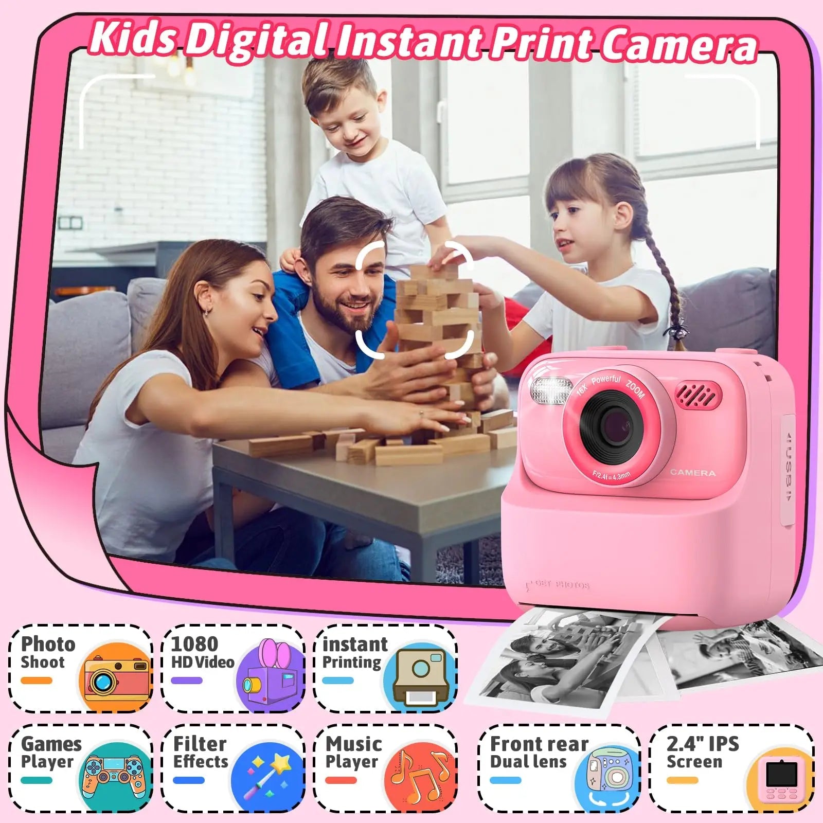 AMORUS Kids Instant Camera – 1080P HD Dual Lens with 32GB Storage & Instant Print - trendbuzzer