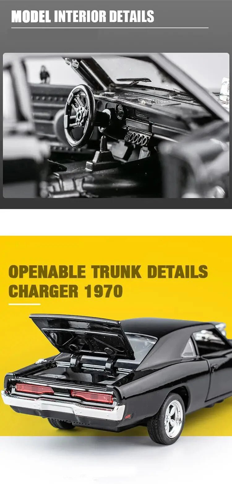 MINI AUTO 1:32 1970 Challenger Alloy Diecast Car – Pull - Back Toy Car with Sound & Lights for Kids & Collectors - trendbuzzer