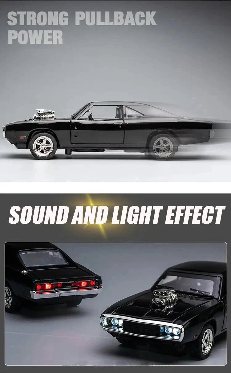 MINI AUTO 1:32 1970 Challenger Alloy Diecast Car – Pull - Back Toy Car with Sound & Lights for Kids & Collectors - trendbuzzer