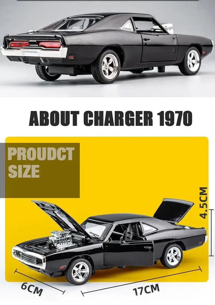 MINI AUTO 1:32 1970 Challenger Alloy Diecast Car – Pull - Back Toy Car with Sound & Lights for Kids & Collectors - trendbuzzer