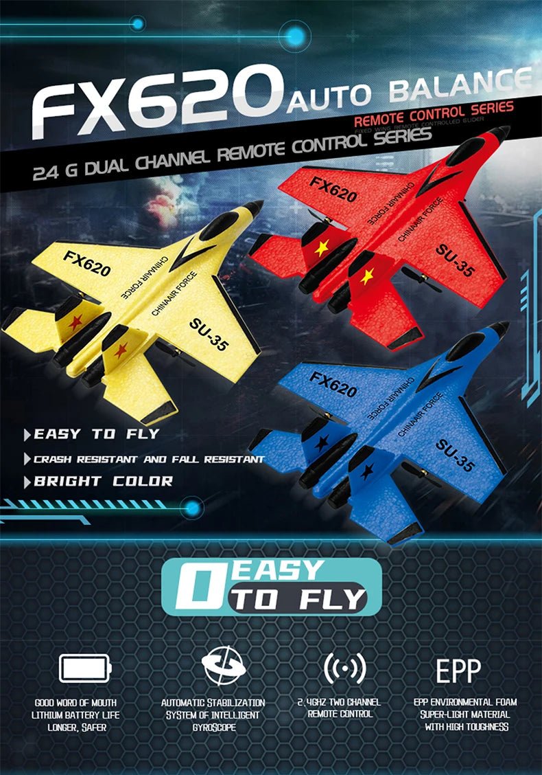 RC SU - 35 Foam Fighter Jet – 2.4G Remote Control Glider Airplane for Kids - trendbuzzer