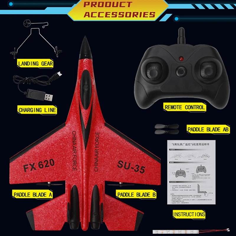 RC SU - 35 Foam Fighter Jet – 2.4G Remote Control Glider Airplane for Kids - trendbuzzer